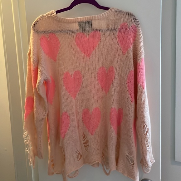 Wildfox Distressed Open Weave Heart Sweater XS - Picture 2 of 3